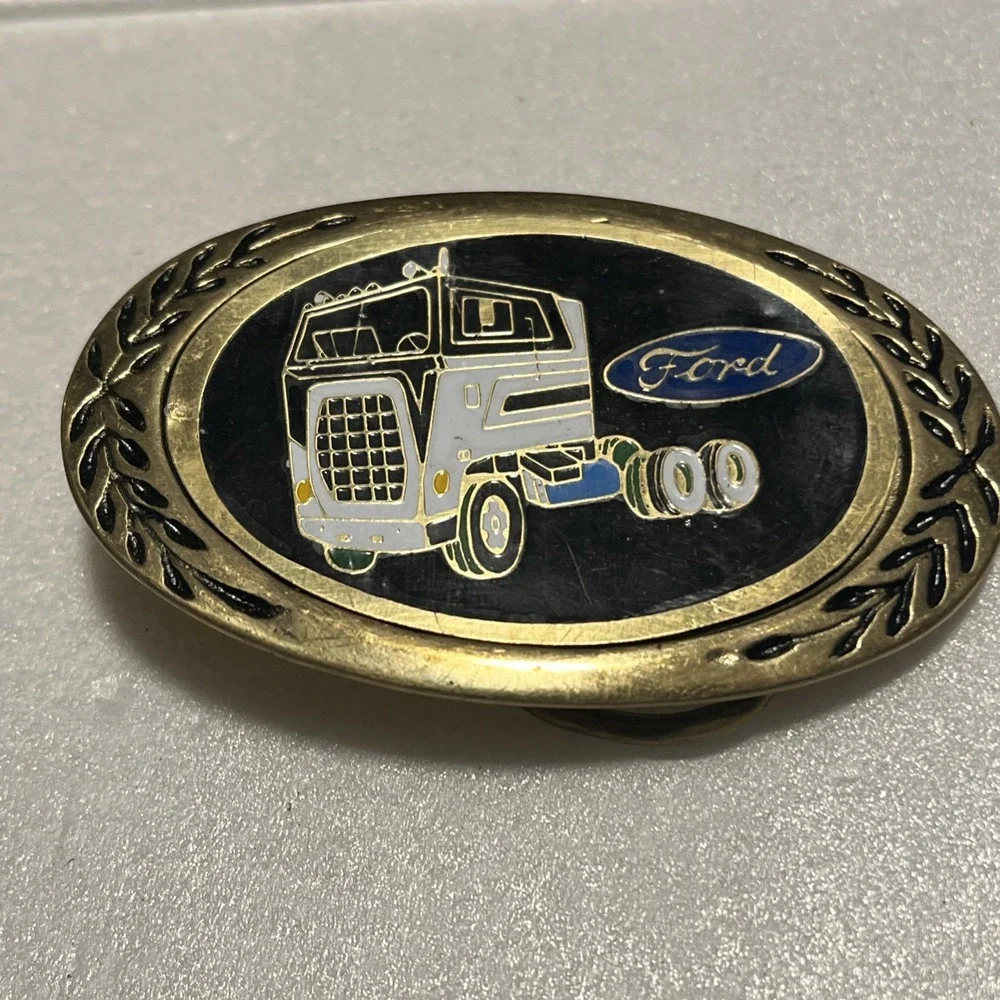 Vintage 1980s Ford Cab Over Truck Advertisement Belt Buckle Solid Brass B13
